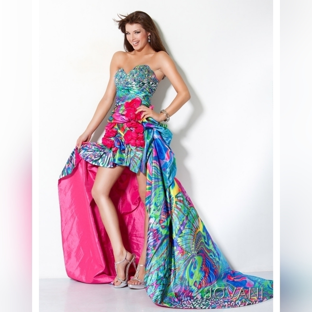 Jovani Unique High Low Print Prom Dress , Size 4